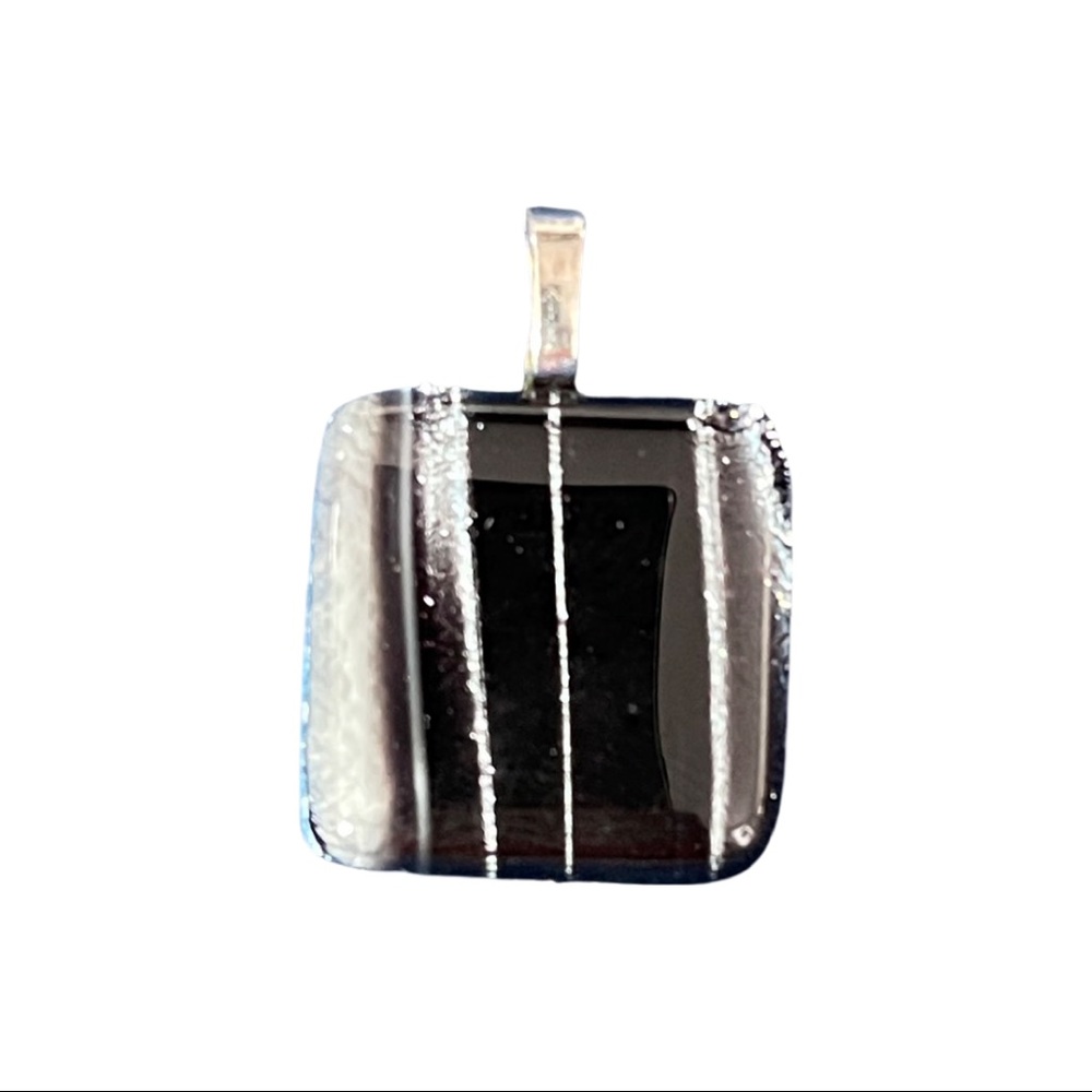 Black White and Silver Handmade Dichroic Glass Pendant